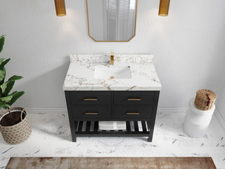 Parker 42" Single Sink Bath Vanity, Black 2" Viola Gold