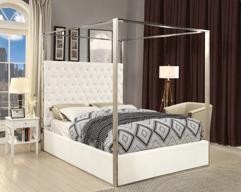 Porter Velvet Bed, White, Queen