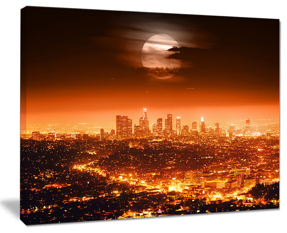 "Dramatic Full Moon Over Los Angeles" Cityscape Canvas print, 20"x12"