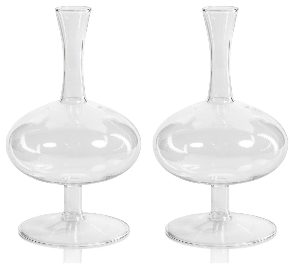 Lillee Oval Glass Footed Vases, Set of 2