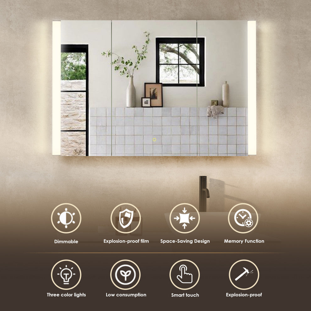 Serra Frameless Surface-Mount LED Lighted Bathroom Medicine Cabinet, 48"