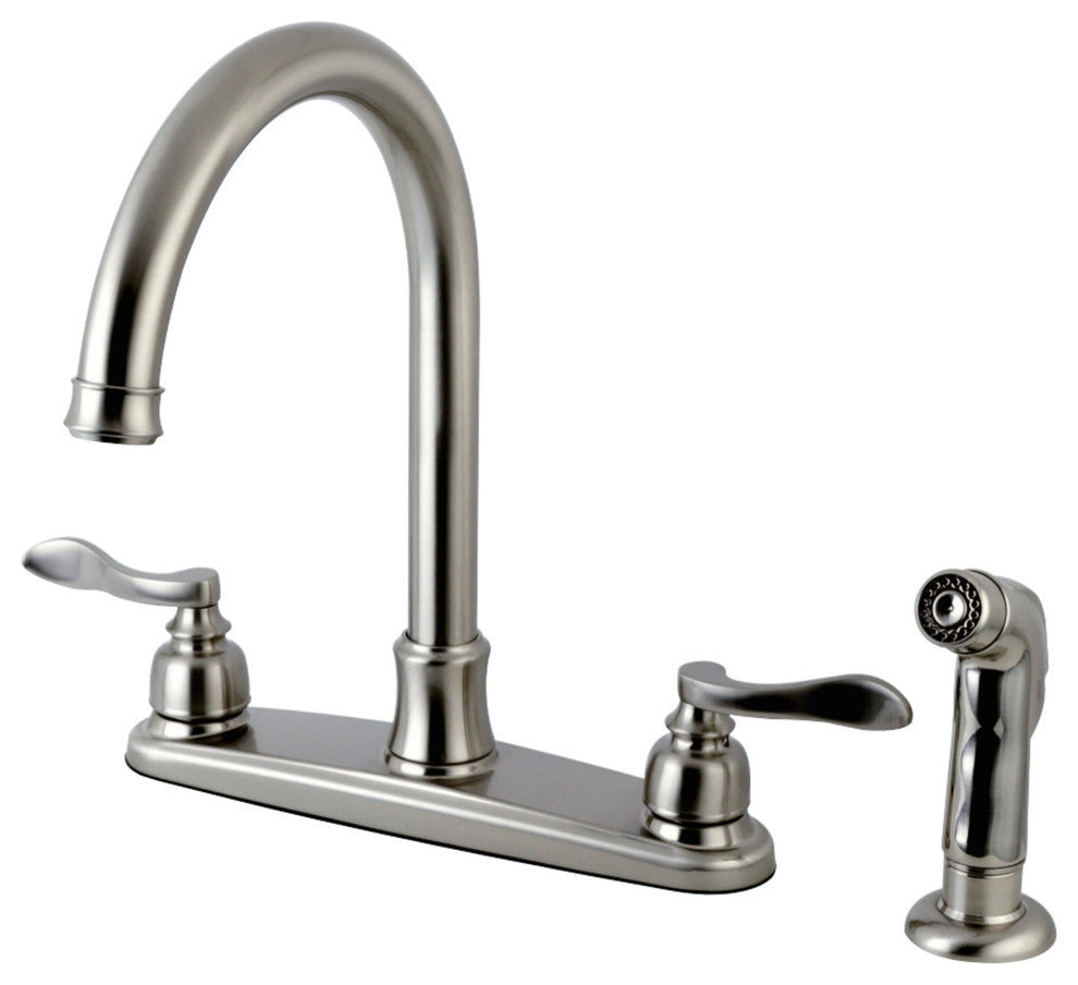 Kingston Brass 8" Centerset Kitchen Faucet With Sprayer, Brushed Nickel