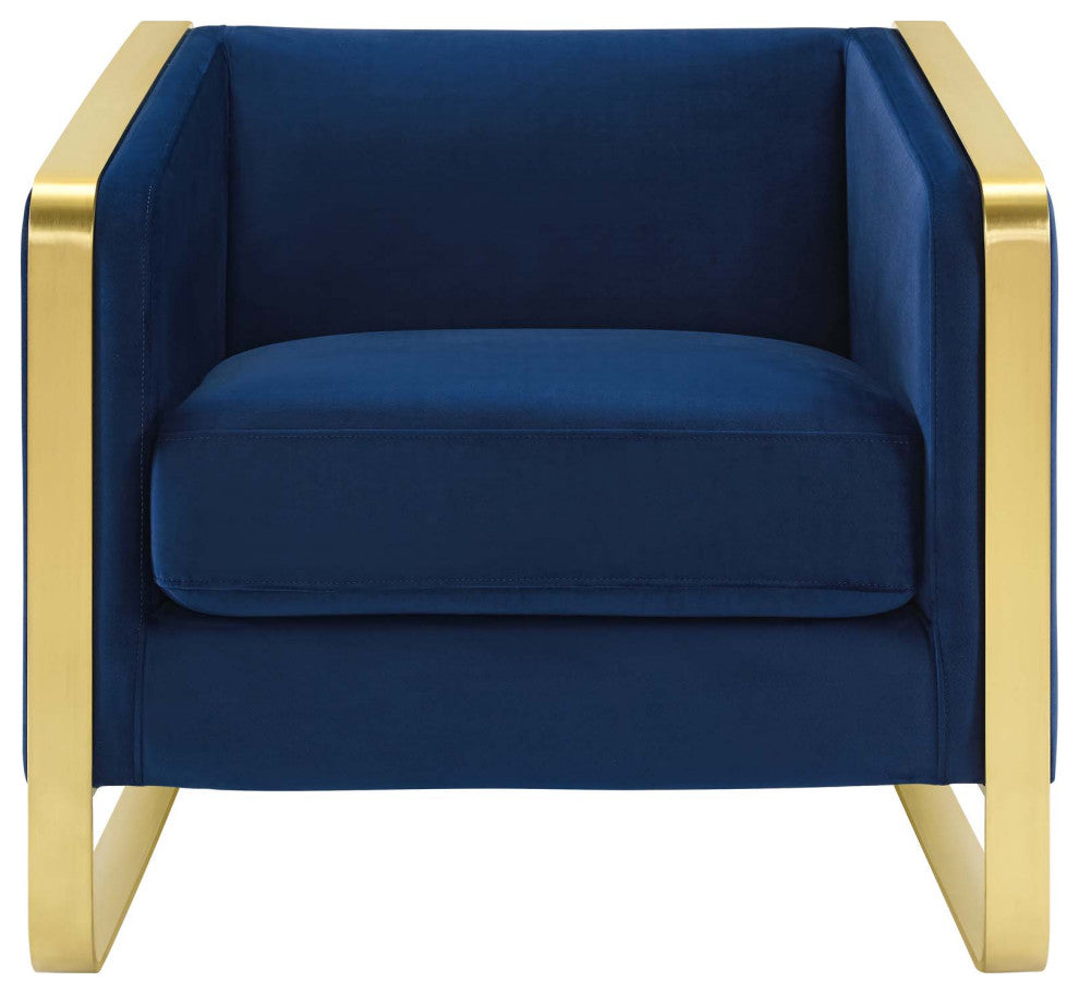Armchair Accent Chair, Set of 2, Velvet, Metal, Blue Navy, Modern, Lounge