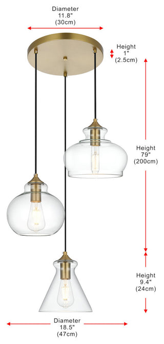 Elegant Lighting LD2247 Destry 3 Light 19"W Multi Light Pendant - Satin Gold