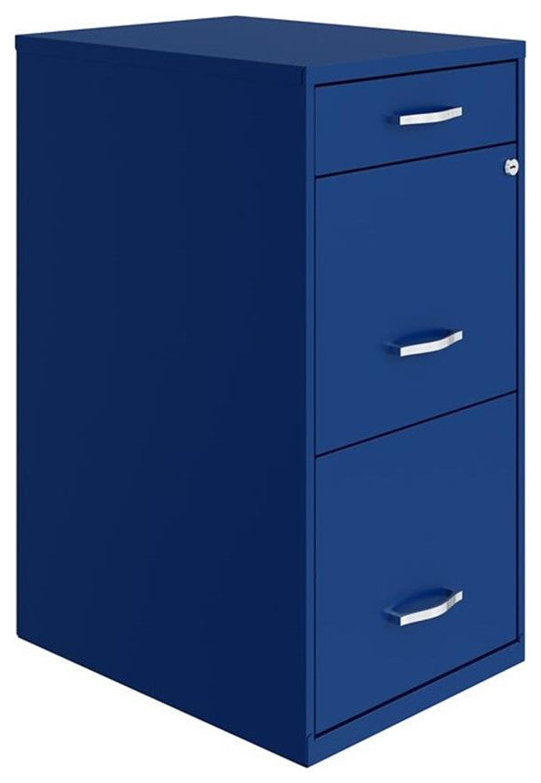 Space Solutions 18in Deep 3 Drawer Metal Organizer File Cabinet Blue