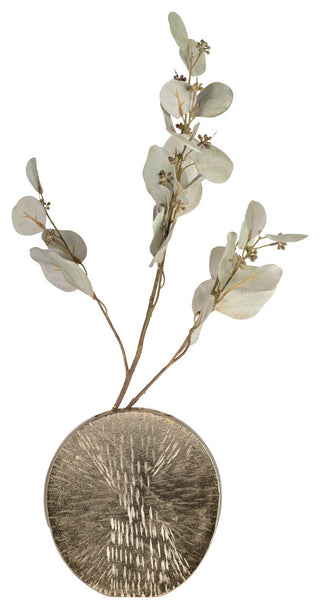Metal, 8" Etched Oval Vase, Champagne