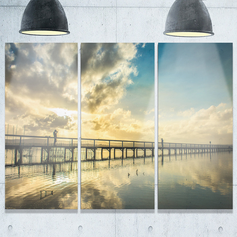 "Long Jetty Foreshore Reserve With Clouds" Metal Wall Art, 3 Panels, 36"x28"