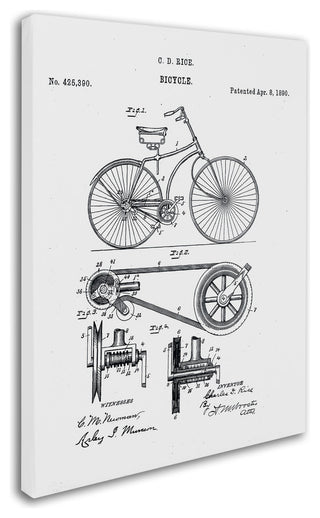 'Bicycle Patent, 1890, White' Canvas Art by Claire Doherty