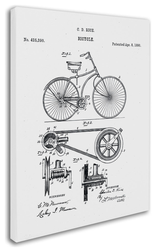 'Bicycle Patent, 1890, White' Canvas Art by Claire Doherty