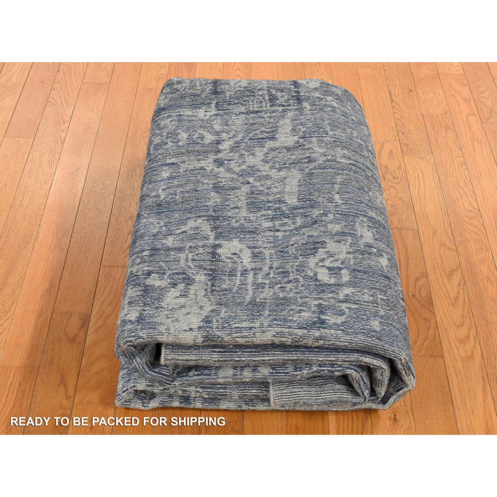 Battleship Gray, Jacquard Hand Loomed Hand Knotted Pure Wool Rug, 7'10"x10'