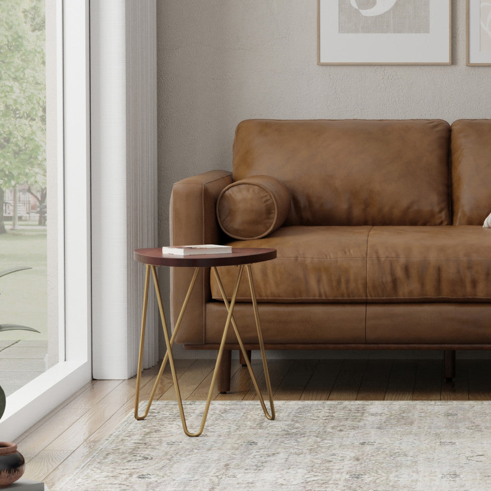 Patrice Metal and Wood Accent Table, Dark Brown, 18"