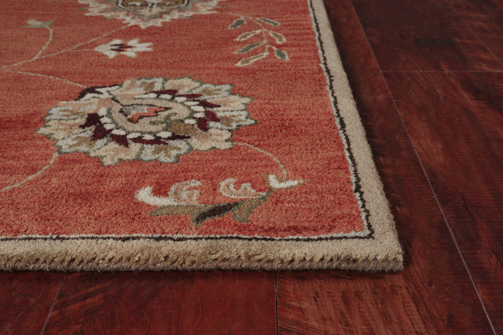 HomeRoots 9'x13' Sienna Orange Hand Tufted Traditional Floral Indoor Area Rug