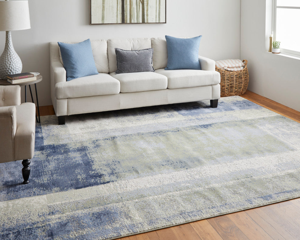 Takara Modern Abstract, Blue/Green/Ivory, 12'x15' Area Rug