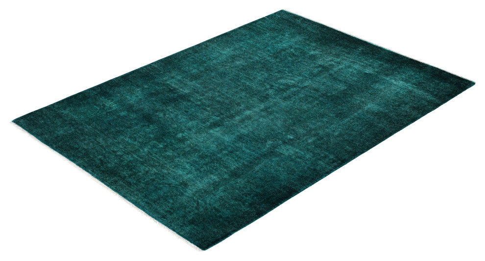 Overdyed One-of-a-Kind Hand-Knotted Area Rug Green, 4' 2" x 5' 9"