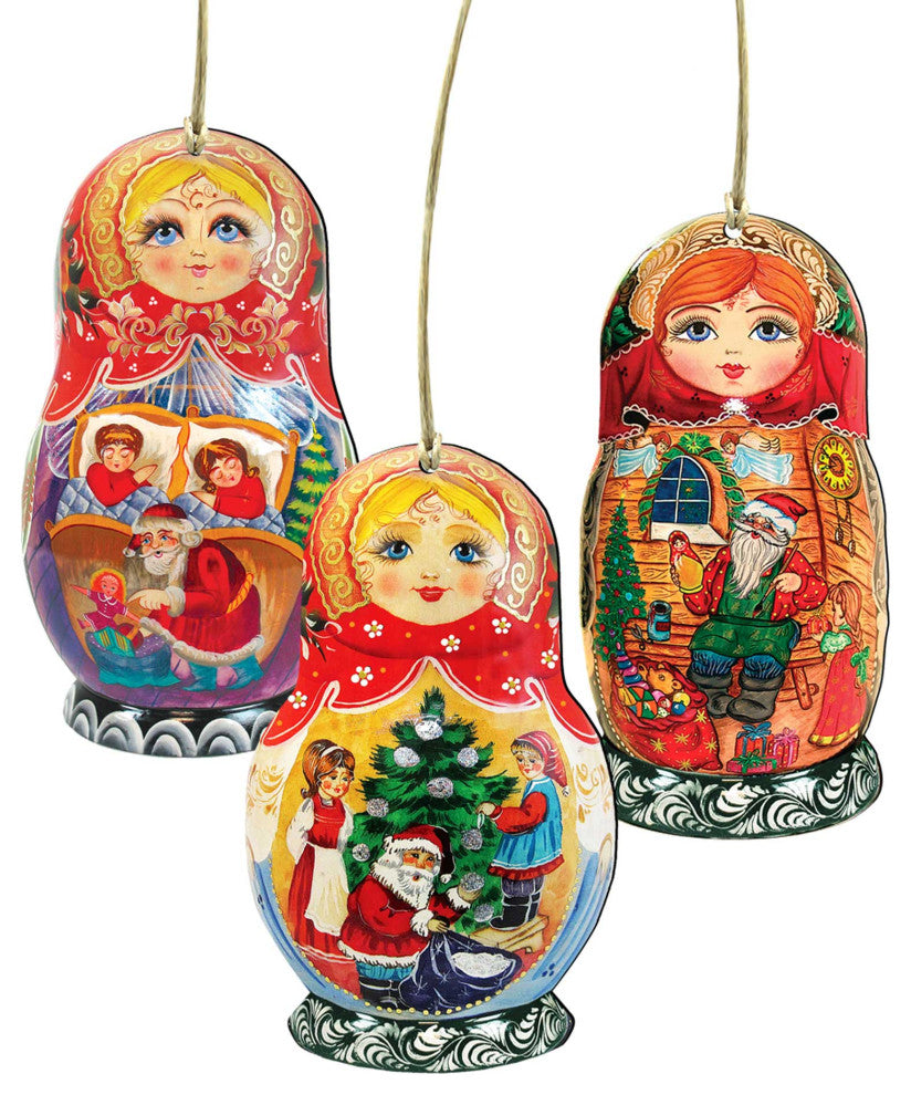 Russian Doll Wooden Ornaments Set of 3