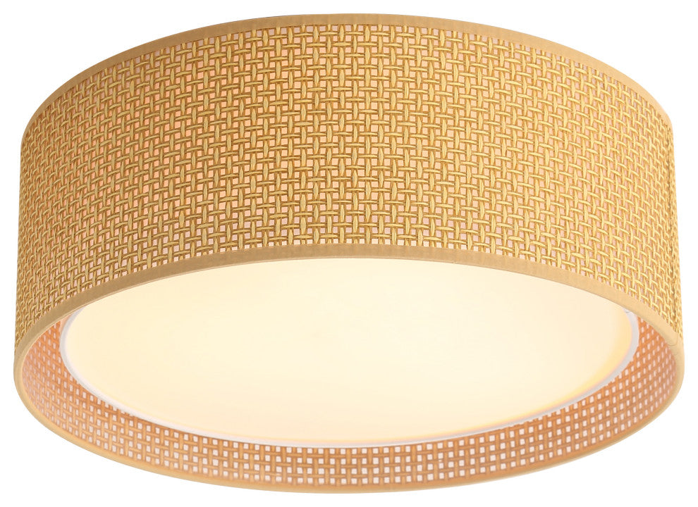 3-Light Double Shade Drum Flush Mount, Sepia Tan