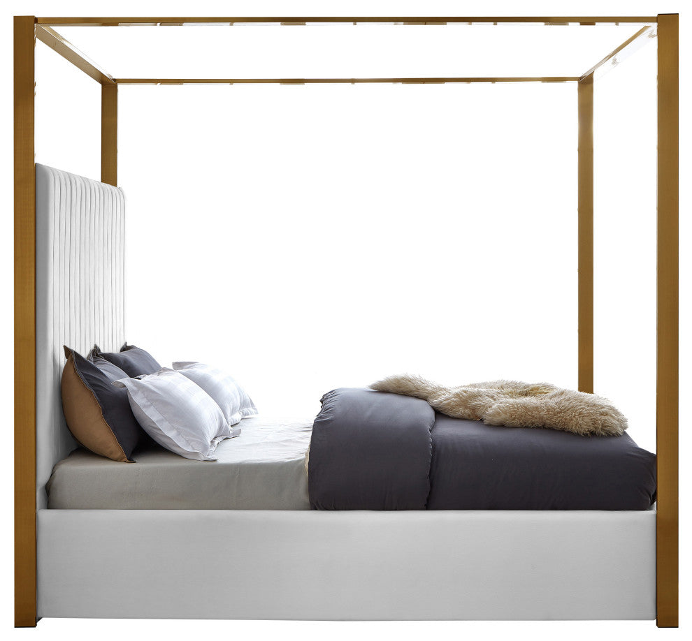 Jones Upholstered Bed, White, King, Vegan Leather