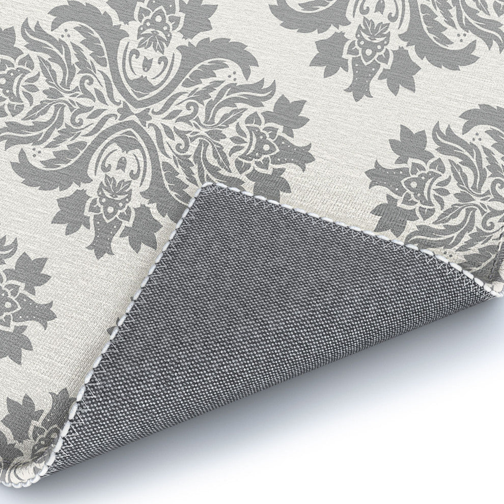 Avenie Neutral Damask Flourish Area Rug