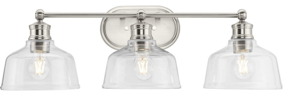 Singleton 3-Light 26.5" Brushed Nickel Vanity Light With Clear Glass Shades