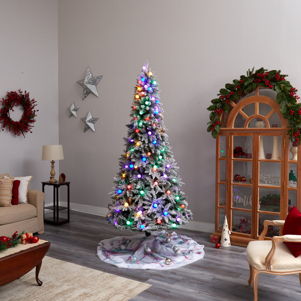 T3517 8.5' Flocked British Columbia Mountain Fir Artificial Christmas Tree