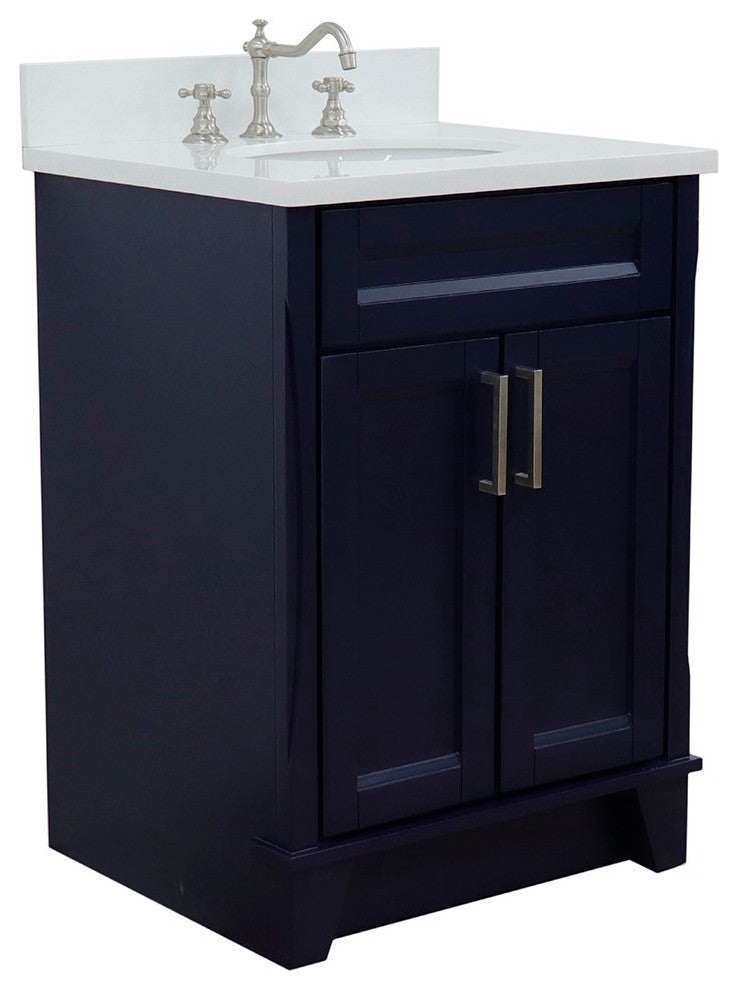25" Single Sink Vanity, Blue Finish With Engineered Stone Top And Oval Sink