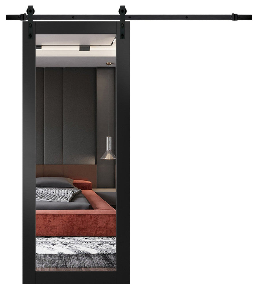 Barn Door 36 x 80, Lucia 1299 Matte Black & Mirror, 6.6' Rail