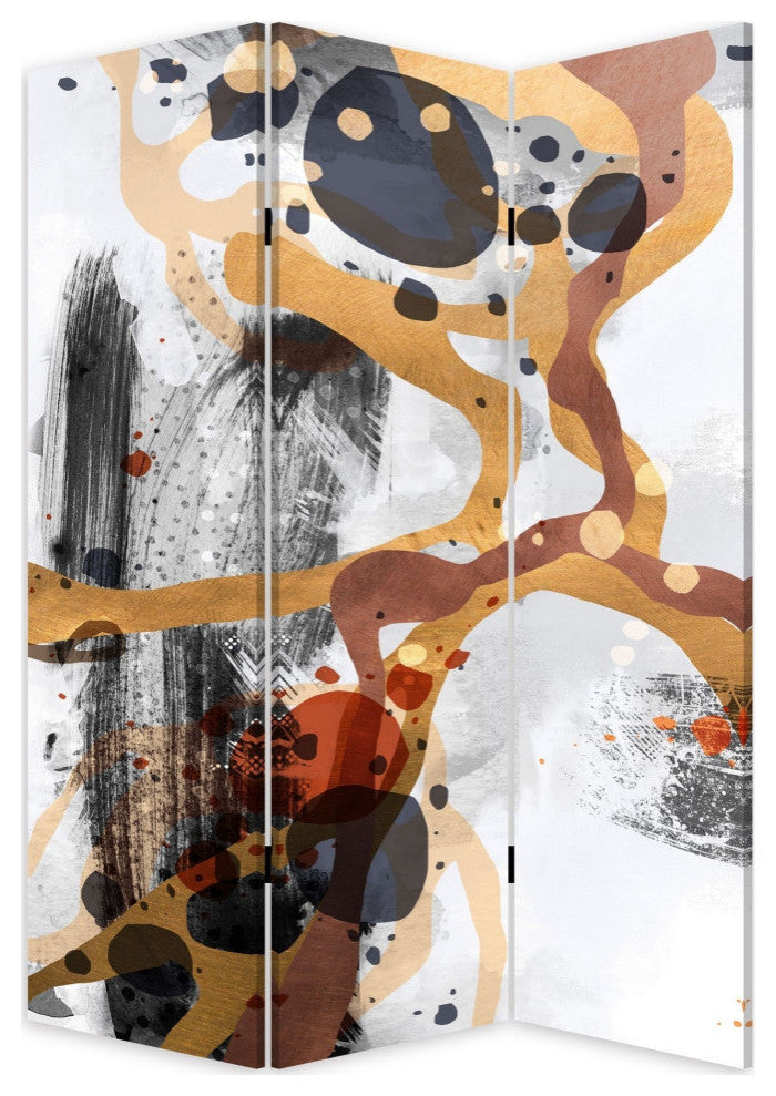 Benzara BM238285 72" 3 Panel Canvas Room Divider With Splash Print, Multicolor