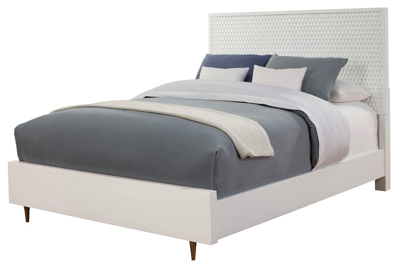 Origins by Alpine White Pearl Full Wood Panel Bed in White