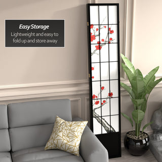 7' Tall Cherry Blossom Shoji Screen, Black, 3 Panels
