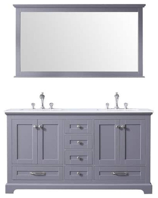 Dukes 60" Dark Grey Double Square Sink Vanity with Quartz Top, With Mirror