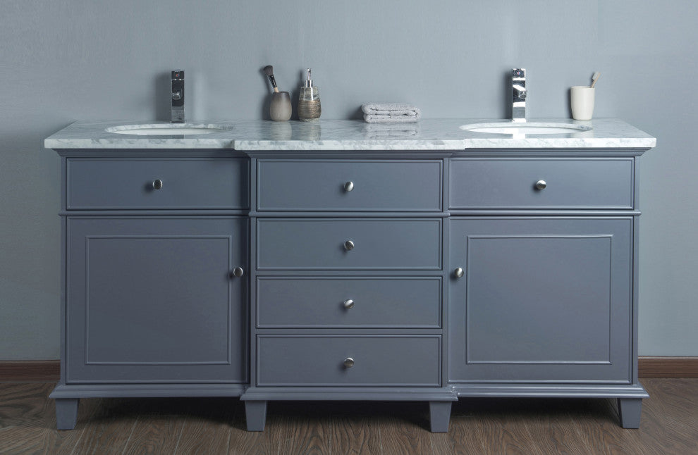 Cadence Double Sink Bathroom Vanity, Gray, 72", Without Mirror