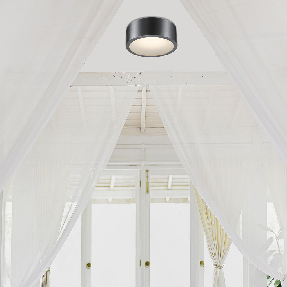 Edinburg Black Iron LED Integrated Flush Mount Ceiling Light, Frosted Shade