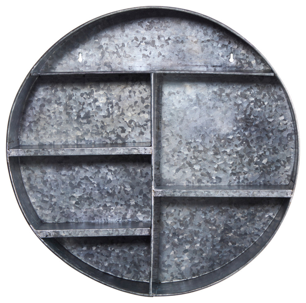 18" Galvanized Circular Metal Wall Mounted Shelf With Four Tier Shelves