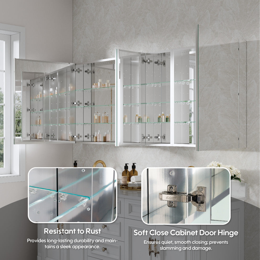 Recessed/Surface Mount Bathroom Medicine Cabinet, Reverse Installation, 72"x30"