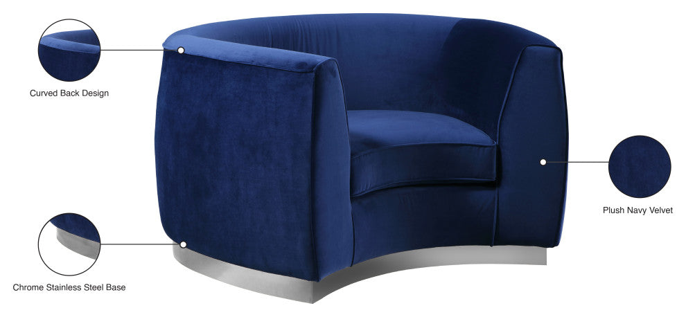 Julian Velvet Upholstered Chair, Navy, Chrome Base