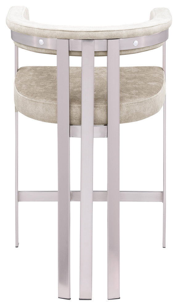 Marcello Upholstered Counter Stool, Beige, Velvet, Brushed Chrome