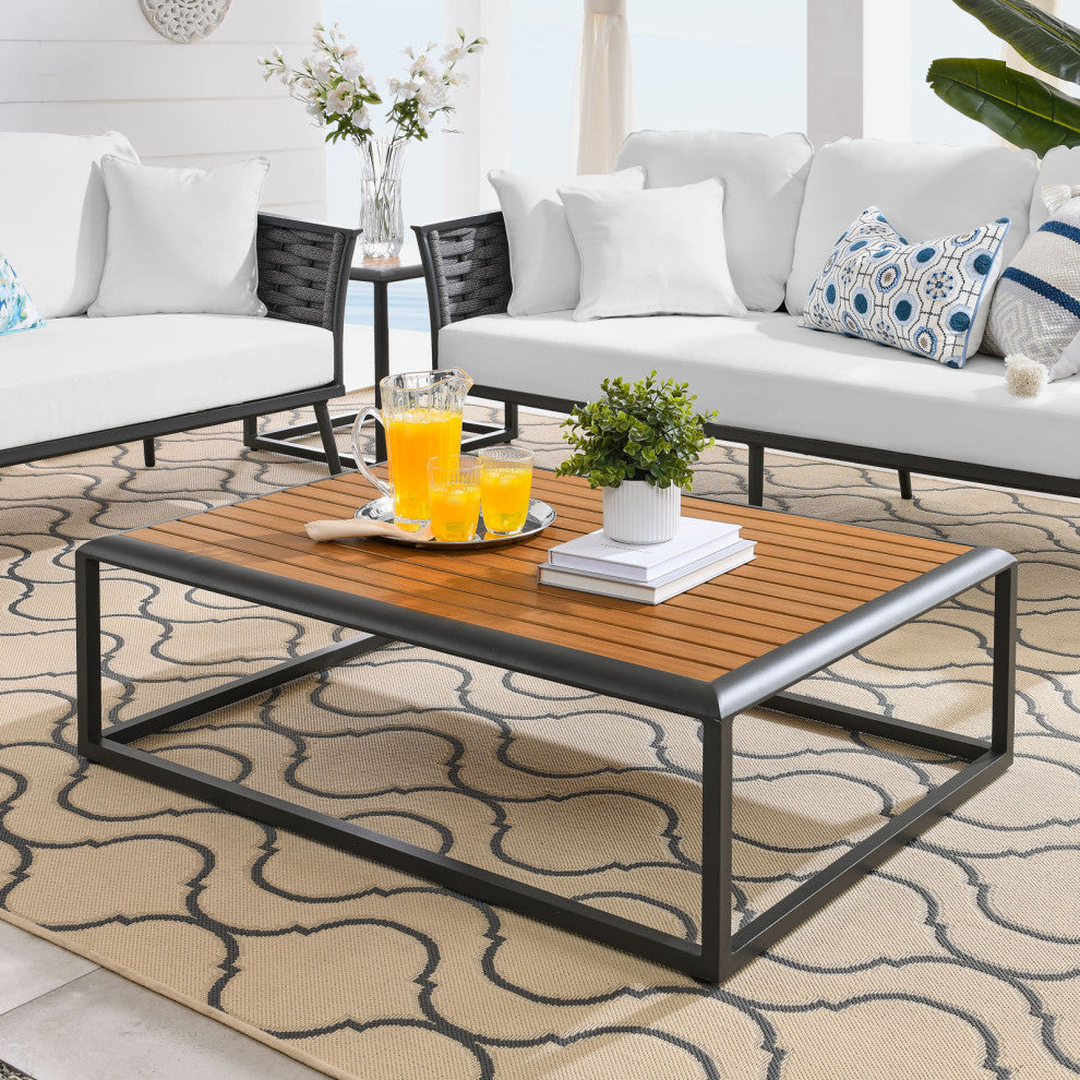 Lounge Coffee Table, Rectangular, Gray Natural, Aluminum, Modern, Outdoor Patio