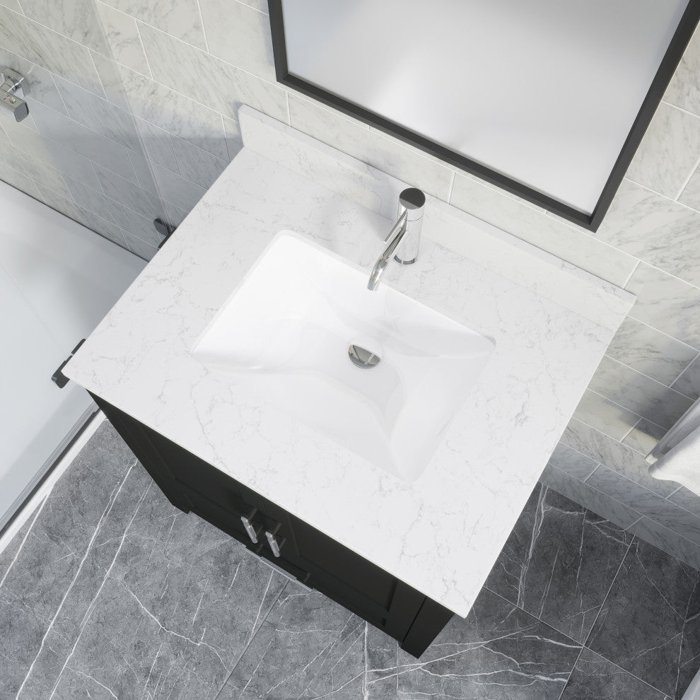 Boulder 30" Single Bathroom Vanity, Espresso With Engineered Stone Top