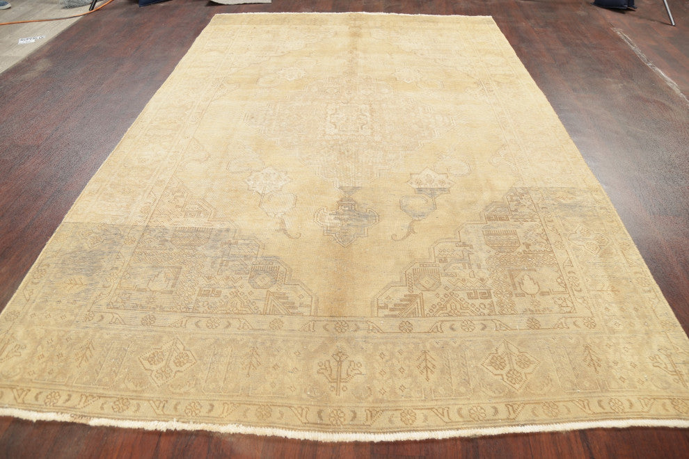 Consigned, Antique Handmade Distressed Traditional Persian Area Rug, Beige, 7x10