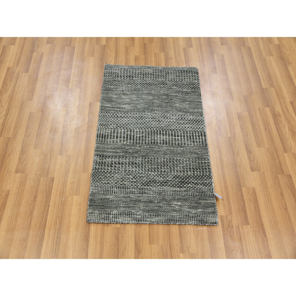 Echo Gray Hand Knotted Pure Dyed Wool Grass Design Mat Rug, 1'11"x3'1"