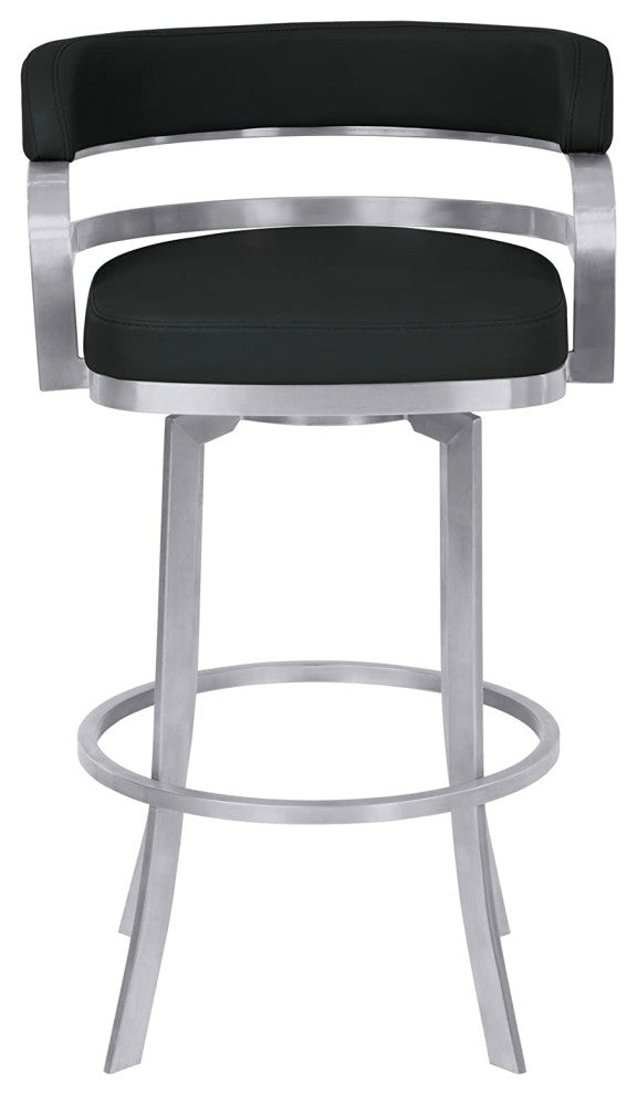 Elegant Bar Stool, Brushed Stainless Steel Frame and Curved Open Back, 26 Inch