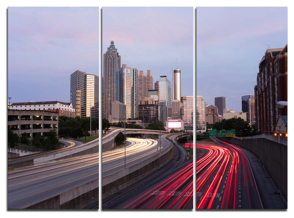 "Atlanta Georgia Rush Hour Traffic at Dusk" Metal Wall Art, 3 Panels, 36"x28"