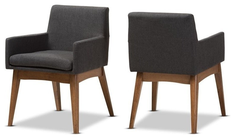 Nexus Modern Walnut Wooding Dark Gray Dining Armchair, Set of 2