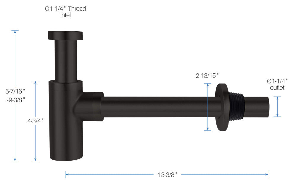 Kibi Bathroom Sink Decorative Round Bottle Trap, Matte Black