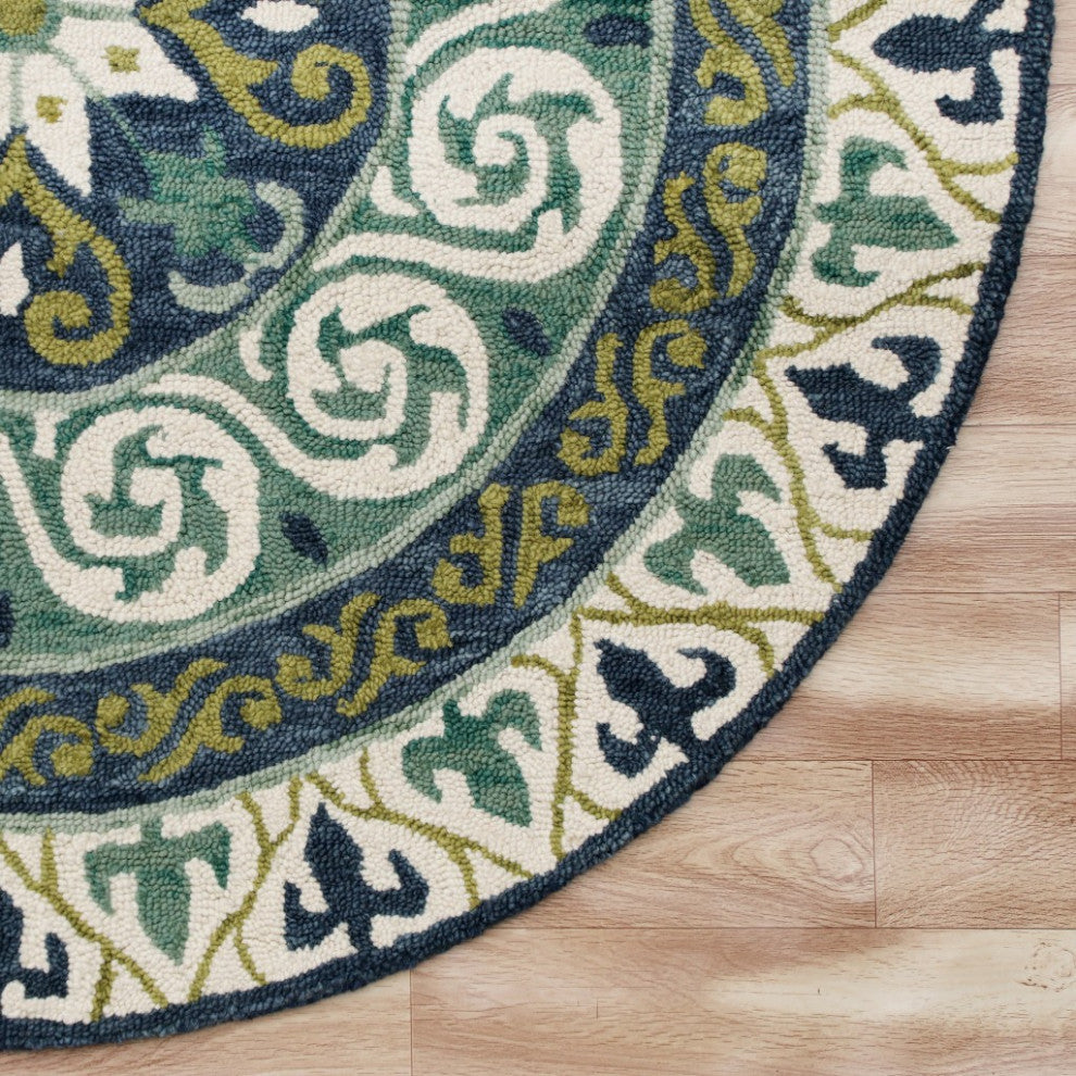7??Round Blue and Green Ornate Medallion Area Rug