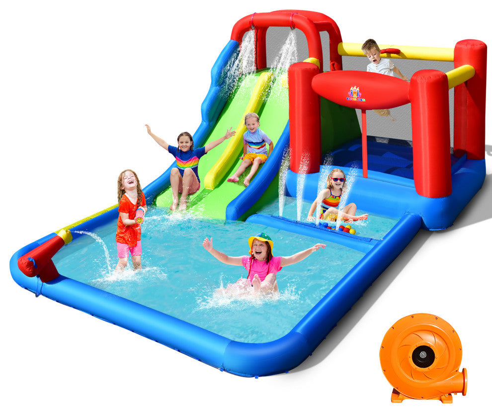 Costway Inflatable Water Slide Kids Bounce Castle w/ Ocean Balls & 780W Blower