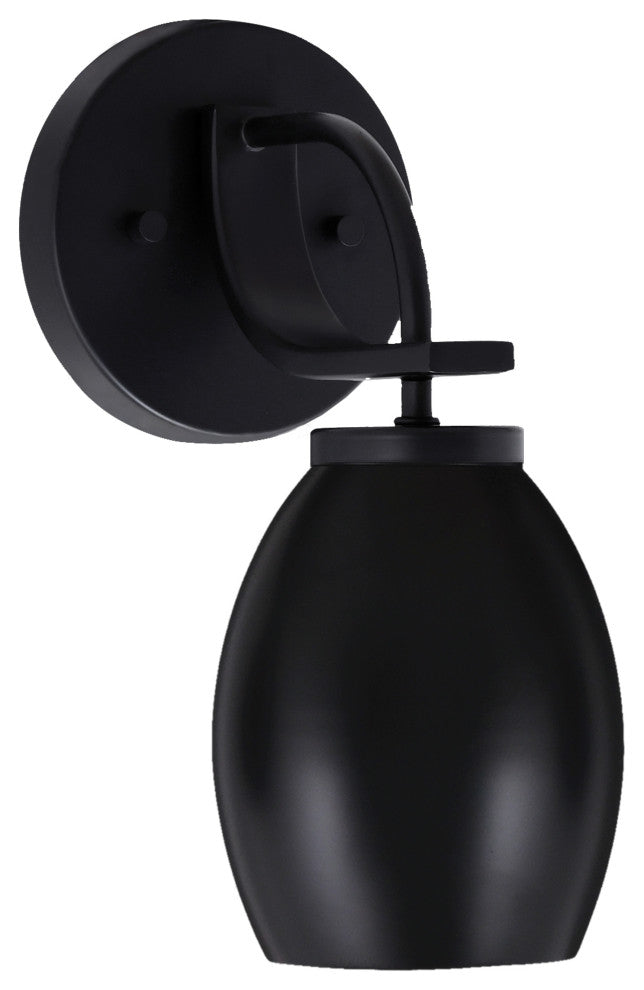 Cavella 1 Light Wall Sconce, Matte Black Finish, 5" Matte Black Oval Metal Shade