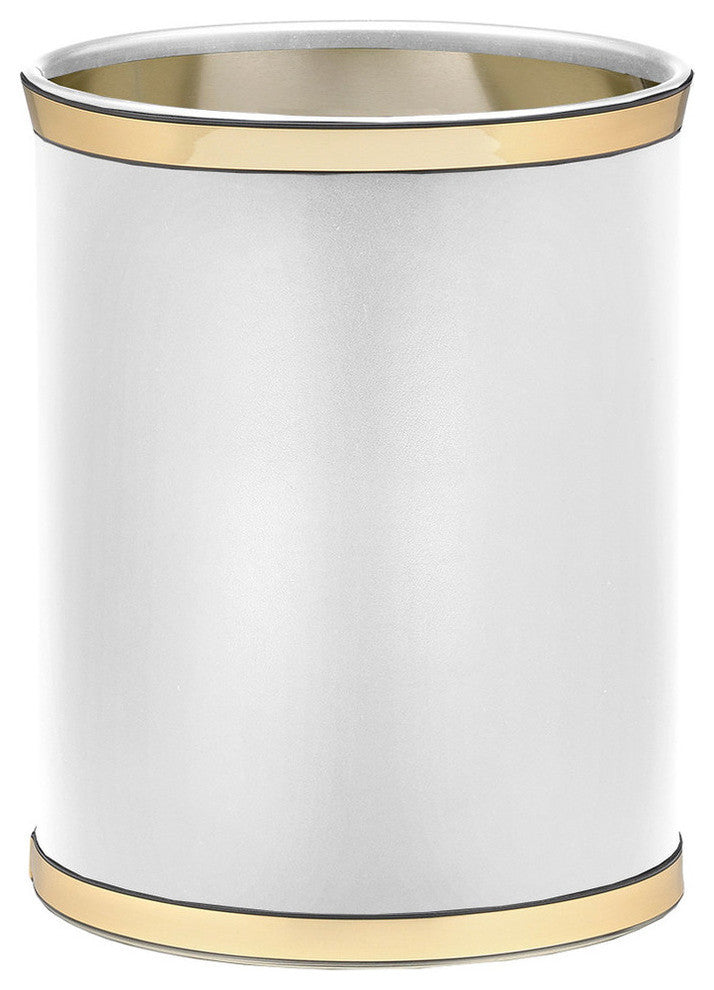 Sophisticates White With Polished Brass 14" Oval Waste Basket