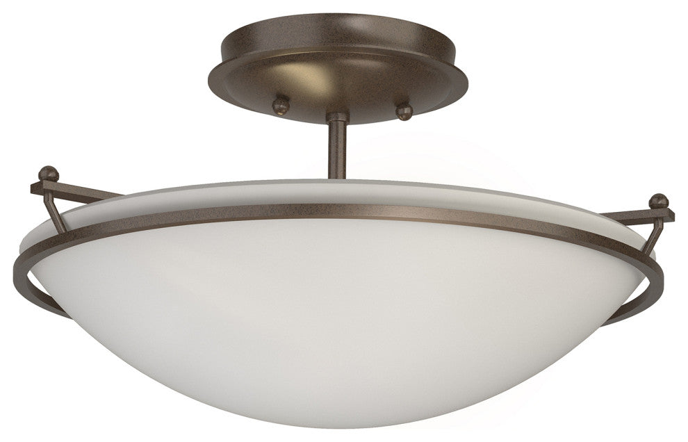 Plain Small Semi-Flush, Bronze Finish, Opal Glass