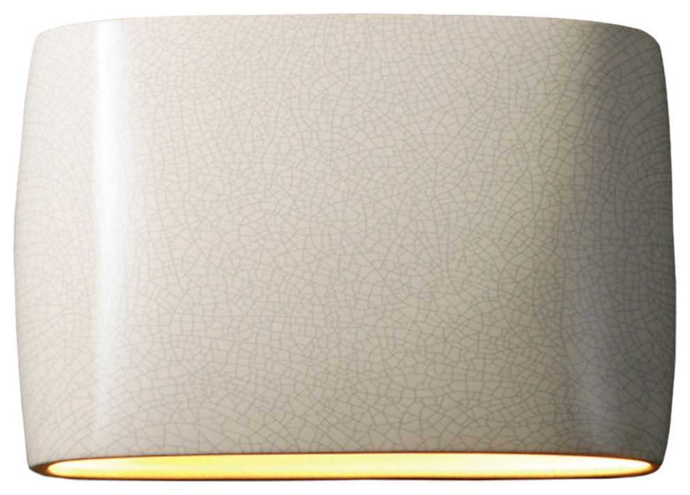 Ambiance ADA Outdoor Large Ceramic Wide Oval Wall Sconce, White Crackle, LED